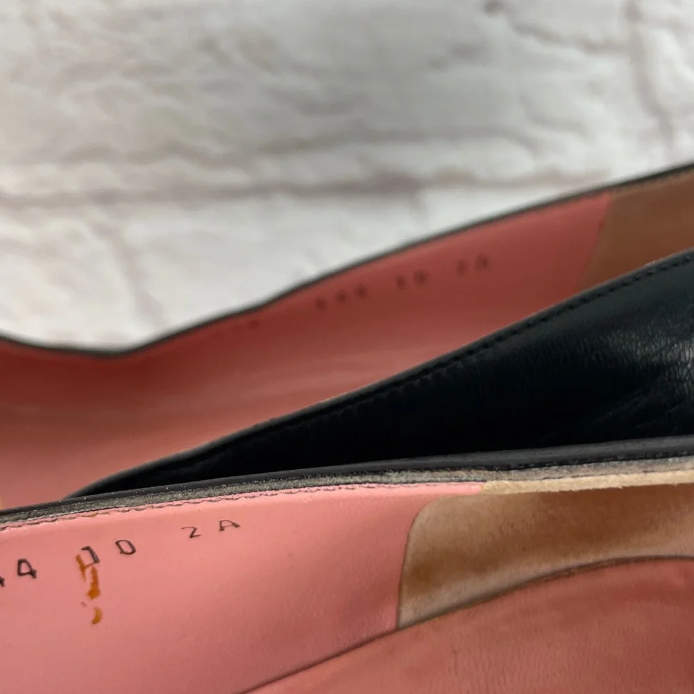 Salvatore Ferragamo Black Leather Logo Kitten Career Style Heels Size 10 - Picture 11 of 13